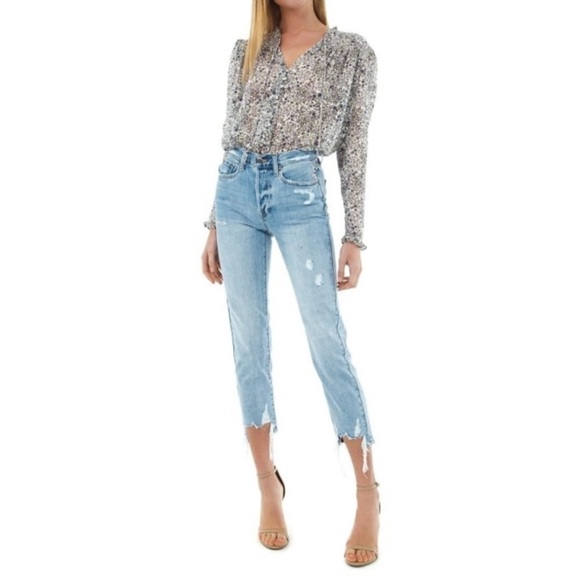 Free People Lela Blouse XS Floral Smocked Semi Sheer Cottagecore Boho Prairie - Picture 14 of 16